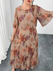 Reflora Plus Size Women's Summer Dress Elegant Pleated Chiffon Semi-Sheer Long Flowy Pretty Dress - Multicolor - View 8