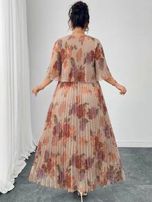 Reflora Plus Size Women's Summer Dress Elegant Pleated Chiffon Semi-Sheer Long Flowy Pretty Dress - Multicolor - View 4