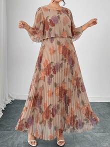 Reflora Plus Size Women's Summer Dress Elegant Pleated Chiffon Semi-Sheer Long Flowy Pretty Dress - Multicolor - View 11