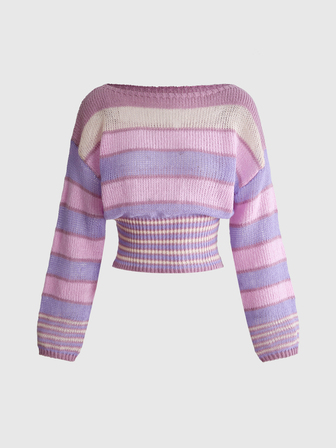 Maglione corto a righe con spalle cadenti stile Y2K da donna