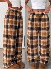 SHEIN Tween Girls Tween Girl Kids Plaid Thermal Lined Thickened Versatile Long Pants For Autumn/Winter Tween Girl - Multicolor - View 8
