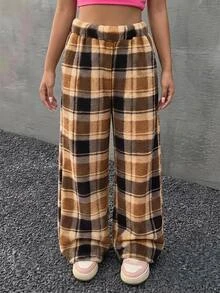 SHEIN Tween Girls Tween Girl Kids Plaid Thermal Lined Thickened Versatile Long Pants For Autumn/Winter Tween Girl - Multicolor - View 10