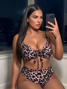 Swim SXY 2026 New Summer Beach Vacation Casual Leopard Animal Print Pattern Underwire Design Adjustable Strap Plus Size Swimsuit Set - Multicolor - View 3