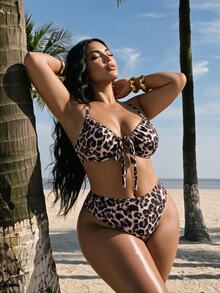 Swim SXY 2026 New Summer Beach Vacation Casual Leopard Animal Print Pattern Underwire Design Adjustable Strap Plus Size Swimsuit Set - Multicolor - View 1