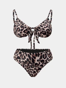 Swim SXY 2026 New Summer Beach Vacation Casual Leopard Animal Print Pattern Underwire Design Adjustable Strap Plus Size Swimsuit Set - Multicolor - View 4