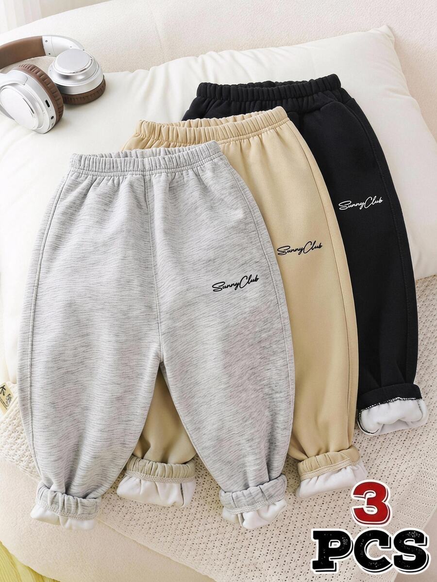 SHEIN Genkimix Kids 3件裝小男孩運動長褲 - 彩色 - 查看 1