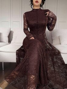 Feyla Elegant White Lace Dress For Women,Dresses For Women Elegant - Coffee Brown - View 3