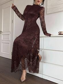 Feyla Elegant White Lace Dress For Women,Dresses For Women Elegant - Coffee Brown - View 5