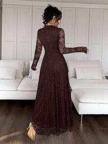 Feyla Elegant White Lace Dress For Women,Dresses For Women Elegant - Coffee Brown - View 4