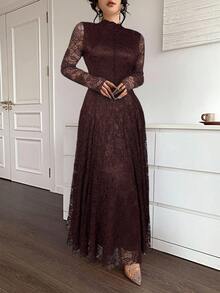 Feyla Elegant White Lace Dress For Women,Dresses For Women Elegant - Coffee Brown - View 8