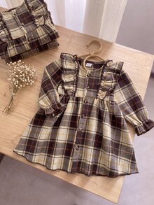 SHEIN 女嬰單件洋裝 春/秋季優雅休閒洋裝 幼兒時尚日常穿著 - 棕色 - 查看 1