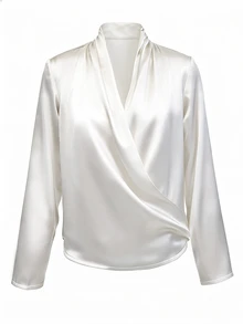 SHEIN Women Elegant White Satin Shiny Blouse,Crossover Collar Shoulder Ruched Top,Autumn Office Wear For Commuting,Business Meetings,Workwear Galas - White - View 5