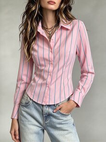 Trelyra 女款休閒條紋襯衫，秋季 - 彩色 - 查看 5