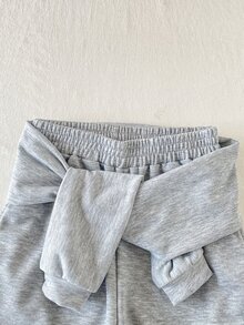 SHEIN 青少年女孩灰色數位印花彎曲寬腿運動長褲，休閒時尚基礎百搭運動長褲，適合舞蹈、學校、運動 - 淺灰色 - 查看 8