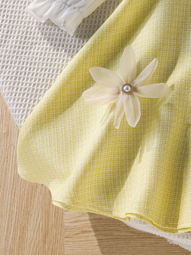 SHEIN Elladie kids Young Girls Dresses 3rd Birthday 7th Birthday White Autumn Fairy Mermaid - Yellow - View 4