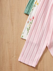 SHEIN Vintaside Kids Tween Girls Fall Outfits Tops 3pcs/Set Fresh Ditsy Floral Back To School, Cute Family Matching Dusty Pink Light Pink White Holiday Modest - Multicolor - View 6