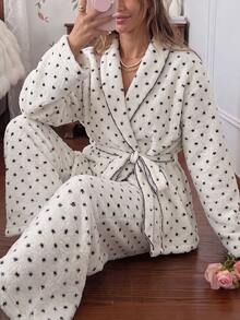 Livesso Women's Colorblock Long Sleeve Top And Comfortable Long Pants Pajama Set Fall - White - View 8