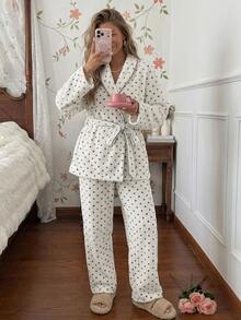 Livesso Women's Colorblock Long Sleeve Top And Comfortable Long Pants Pajama Set Fall - White - View 9
