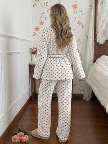 Livesso Women's Colorblock Long Sleeve Top And Comfortable Long Pants Pajama Set Fall - White - View 2