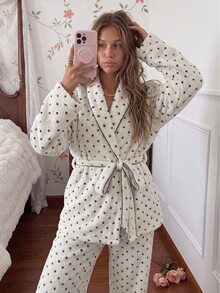 Livesso Women's Colorblock Long Sleeve Top And Comfortable Long Pants Pajama Set Fall - White - View 6