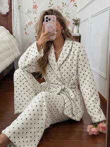 Livesso Women's Colorblock Long Sleeve Top And Comfortable Long Pants Pajama Set Fall - White - View 11