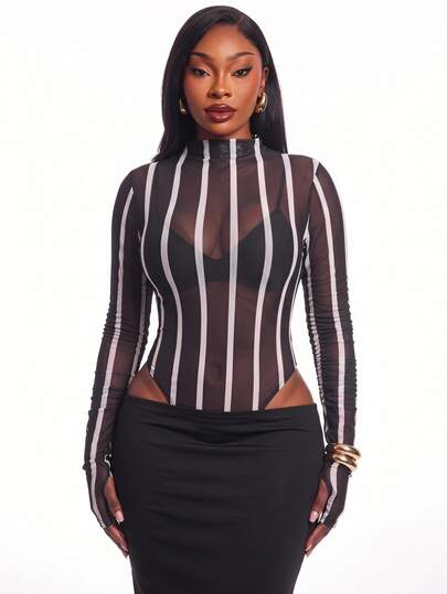 Radiana Body de mujer talla grande a rayas, sexy, estilo business casual versátil para uso diario, combina con todo, para salidas, festival de música, fiesta en casa, noche de fiesta y club, en blanco y negro