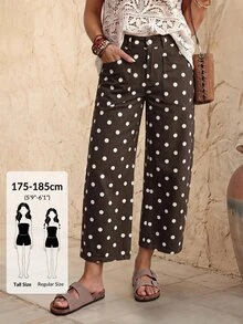 SHEIN Tall Women's Polka Dot Casual Versatile Daily Wear Denim Jeans - Multicolor - View 1