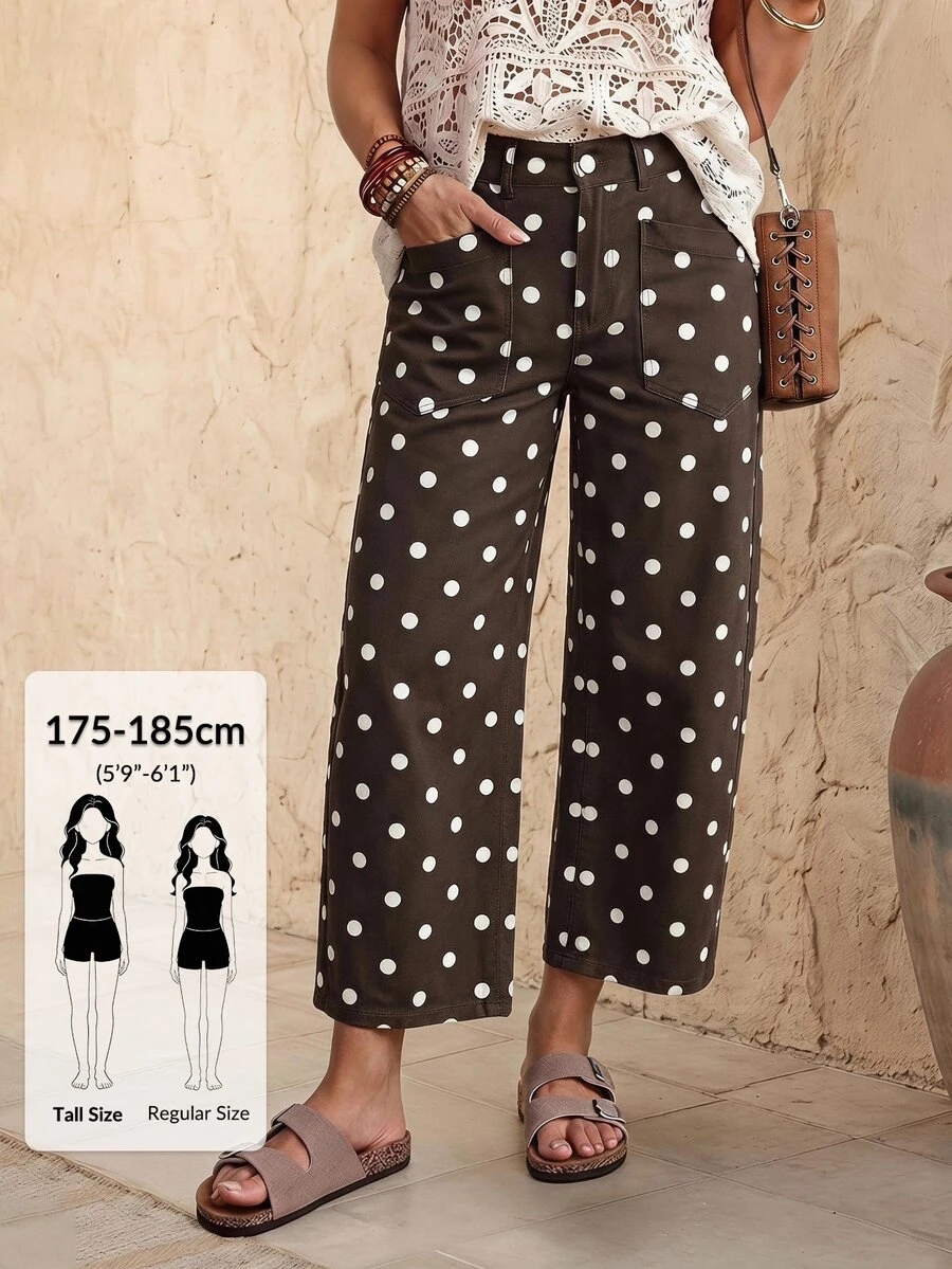 SHEIN Tall Women's Polka Dot Casual Versatile Daily Wear Denim Jeans - Multicolor - View 1