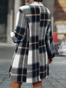 Easura 大码女式格子翻领长袖休闲大衣，秋冬 - 彩色 - 查看 2