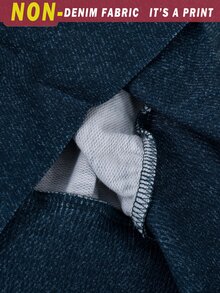 SHEIN 青少年女孩秋季美式復古仿丹寧漸層兩件套套裝，布魯克林字母印花短版連帽衛衣與側條紋寬腿長褲 - 藍色 - 查看 7