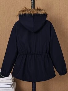 SHEIN 兒童青少年男孩休閒日常百搭舒適複合羊毛內裡連帽寬鬆厚實針織夾克，適合通勤、上學、日常休閒、大學、旅行、運動，適合秋冬戶外穿著，秋季服飾 - 藏蓝色 - 查看 5