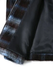 HUEFORM Vintage Colorblock Brown & Blue Striped Faux Wool Men's Short Jacket, Lapel Collar, Zipper, Dropped Shoulder, Streetwear Style, Old Money Aesthetic, Relaxed Fit - Blue - View 5