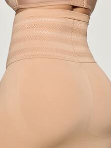 SHAPORA Women Plus Size Seamless High Waisted Front Hook Closure Abdominal Control Waist Cinching Hip Lifting Body Shaping Shapewear Skirt - Apricot - View 8