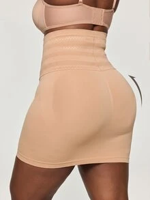 SHAPORA Women Plus Size Seamless High Waisted Front Hook Closure Abdominal Control Waist Cinching Hip Lifting Body Shaping Shapewear Skirt - Apricot - View 2