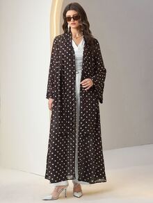 Al Najma Women's Black Pattern Long Sleeve Loose Hooded Abaya Morning Ninang Wedding Fall Modest Elegant - Brown - View 4