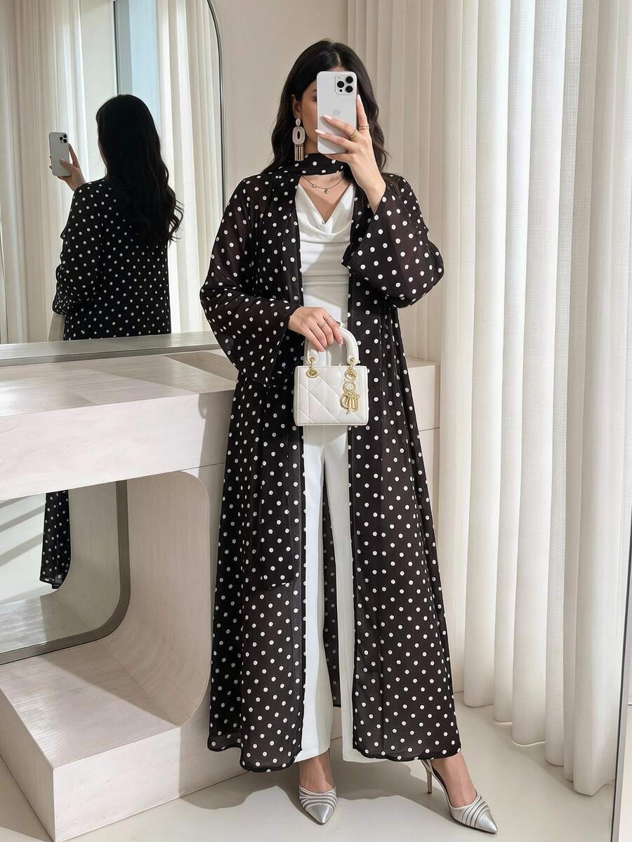 Al Najma Women's Black Pattern Long Sleeve Loose Hooded Abaya Morning Ninang Wedding Fall Modest Elegant
