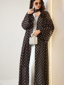 Al Najma Women's Black Pattern Long Sleeve Loose Hooded Abaya Morning Ninang Wedding Fall Modest Elegant - Brown - View 6