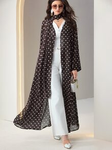 Al Najma Women's Black Pattern Long Sleeve Loose Hooded Abaya Morning Ninang Wedding Fall Modest Elegant - Brown - View 5