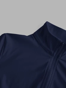 SHEIN EZwear Black Fitted Women's Long-Sleeve Knit Sun-Protection Jacket, Featuring A Vintage Napoleon-Style Print And Pockets. - Navy Blue - View 6