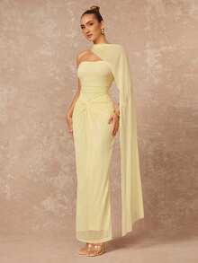 Lumalex Women's Pale Yellow Elegant Summer Dinner Birthday Mother Of The Bride Dress,Halterneck Ruched Bust Bodycon Formal Gown For Wedding Guest - Pale Yellow - View 3