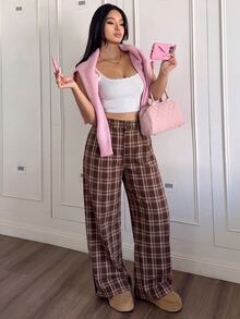 SHEIN PETITE CURVE Plus Size Women's Solid Color Casual Everyday Commute Simple Versatile Loose Comfortable Wide Leg Pants Fall - Multicolor - View 6
