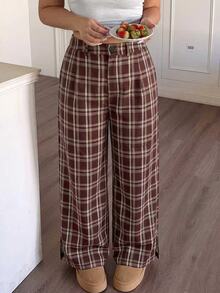 SHEIN PETITE CURVE Plus Size Women's Solid Color Casual Everyday Commute Simple Versatile Loose Comfortable Wide Leg Pants Fall - Multicolor - View 1