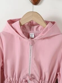SHEIN Elladie kids 小女孩秋季連帽外套，粉色收腰拉鍊防風夾克 - 粉色 - 查看 7
