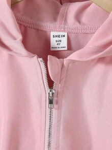 SHEIN Elladie kids 小女孩秋季連帽外套，粉色收腰拉鍊防風夾克 - 粉色 - 查看 5