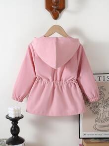 SHEIN Elladie kids 小女孩秋季連帽外套，粉色收腰拉鍊防風夾克 - 粉色 - 查看 3