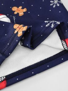 SHEIN 小男孩休閒簡約雪人圖案修身長袖圓領居家褲，適合秋冬、聖誕、禮物、新年 - 藏蓝色 - 查看 6