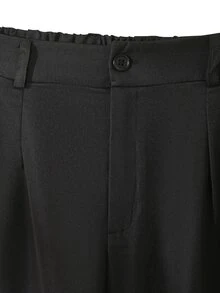 Modelyn Plus Size Women Long Sleeve Blazer With Decorative Pocket Flaps, Lapel Collar, Single Button, Lace Trim Cuffs And Hem, Elastic Waist Back, Professional, Elegant Commute, French Style Autumn/Winter Blazer And Pants Set - Black - View 6