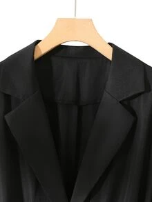 Modelyn Plus Size Women Long Sleeve Blazer With Decorative Pocket Flaps, Lapel Collar, Single Button, Lace Trim Cuffs And Hem, Elastic Waist Back, Professional, Elegant Commute, French Style Autumn/Winter Blazer And Pants Set - Black - View 4