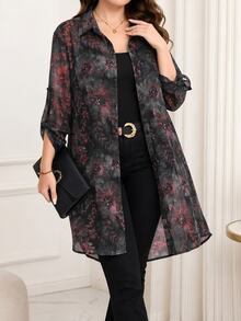 Reflora Plus Size Women's Floral Print Casual Versatile Everyday Outing Shirt - Multicolor - View 3