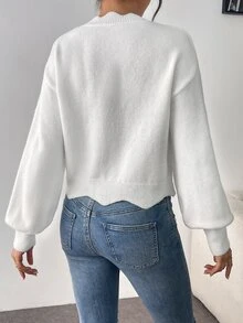 SHEIN Raffinéa 1pc Loose Fit Floral Embroidered Sweater With Lace Collar, Suitable For Autumn/Winter, Long Sleeve Top Knit Pullover Fall - White - View 3
